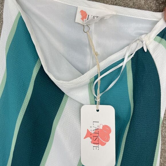 L'atiste By Amy Maxi Skirt NWT Womens Small Green White‎ Stripe A Line Scalloped - Picture 5 of 8